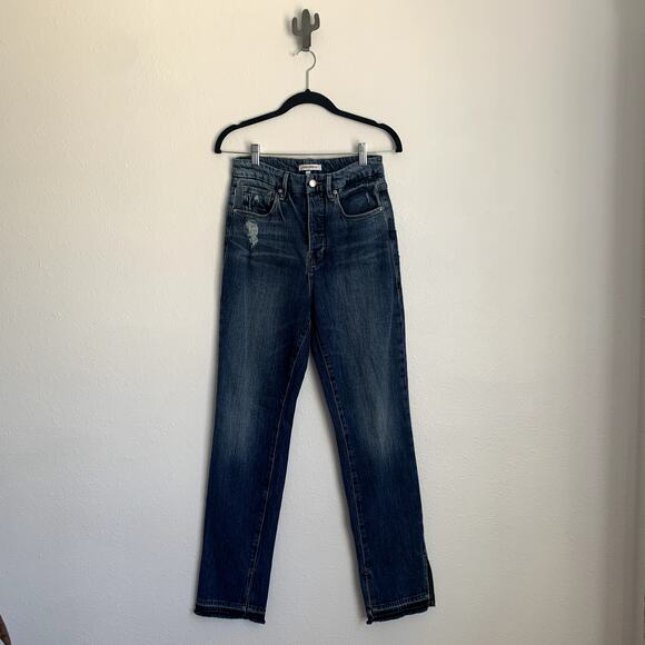 NEW Good American Good Boy Double Slit Jeans in Blue404 - Picture 3 of 16